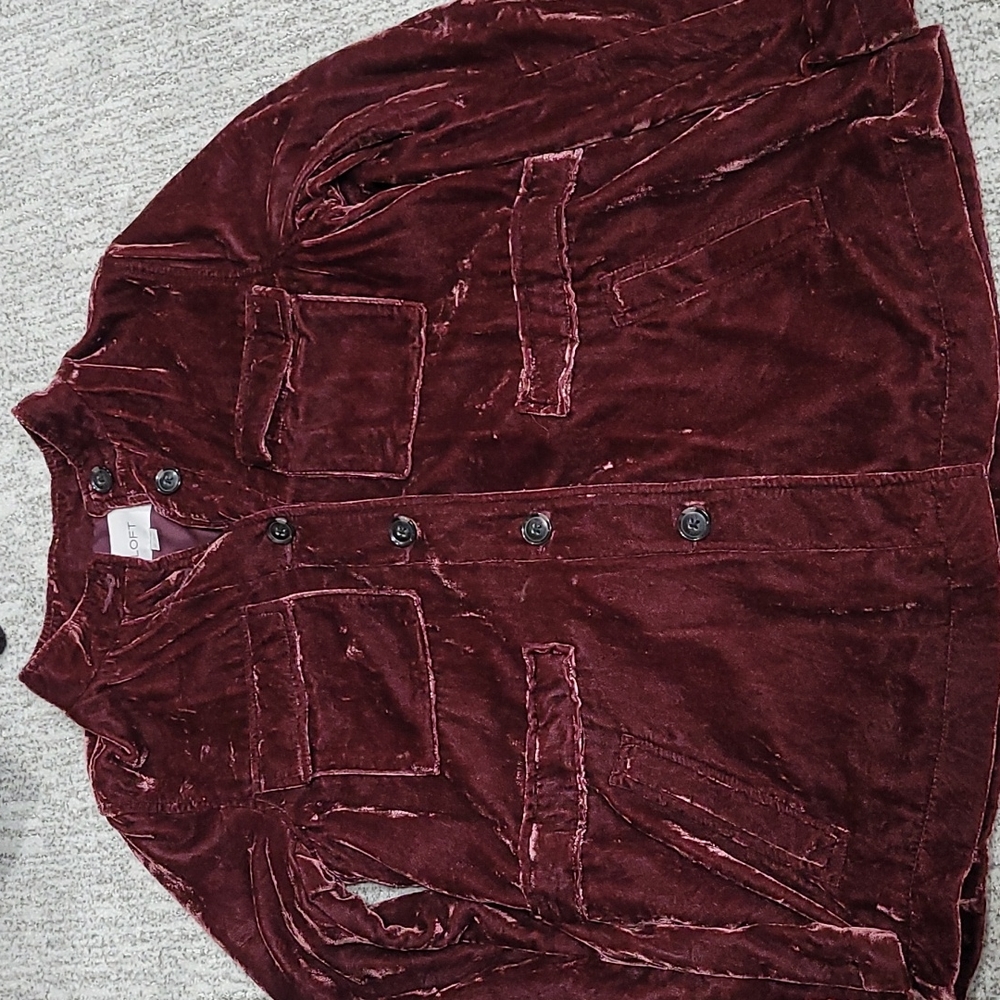 Crushed burgundy velvet utility jacket